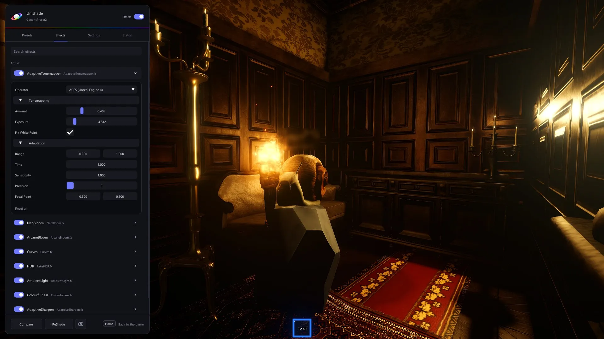 An effect’s settings in the Effects tab